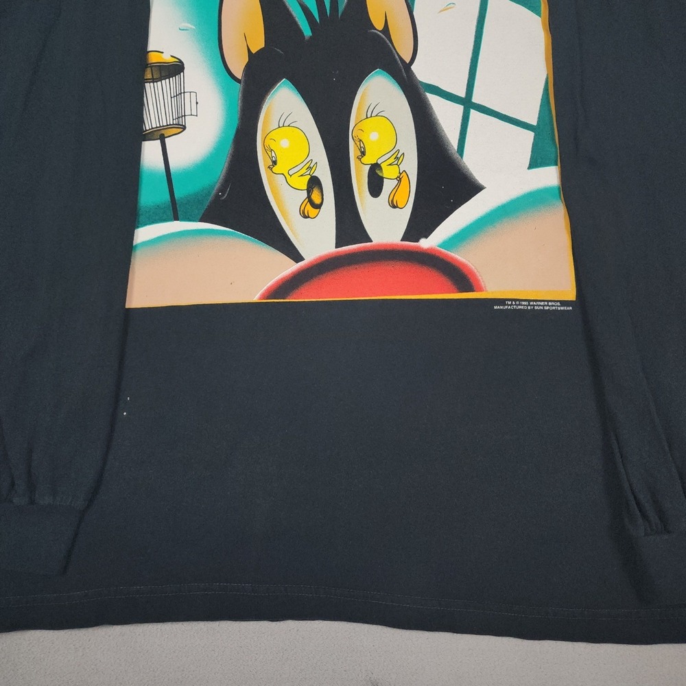 Vintage 1995 Looney Tunes Shirt Mens XL Black Sylvester Tweety Warner Bros - Picture 3 of 14